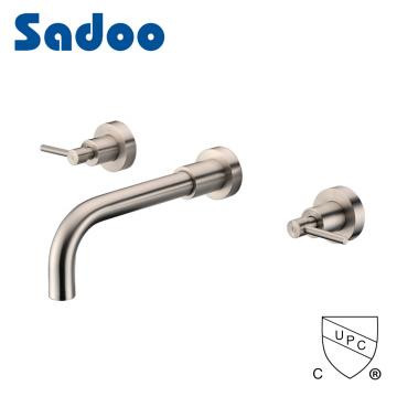 Two-handle wall mount lavatory basin faucet