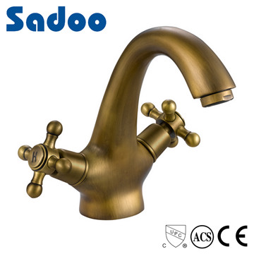 Dual Handle Brush Brass Basin Faucet